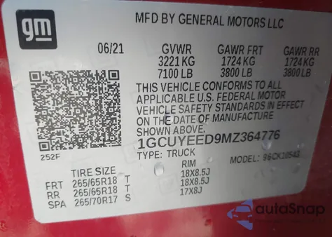 2021 Chevrolet Silverado 1500 4Wd Short Bed Rst from USA, damaged, VIN 1GCUYEED9MZ364776